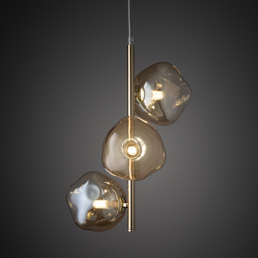 Brilagi - Závesný luster na lanku VULCANO 3xG9/8W/230V zlatá/dymová béžová