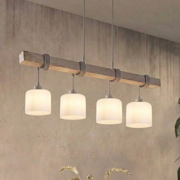 Brilagi - Závesný luster na lanku WOOD GLASS 4xE27/60W/230V borovica/šedá/biela