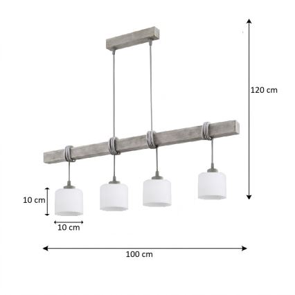 Brilagi - Závesný luster na lanku WOOD GLASS 4xE27/60W/230V borovica/šedá/biela