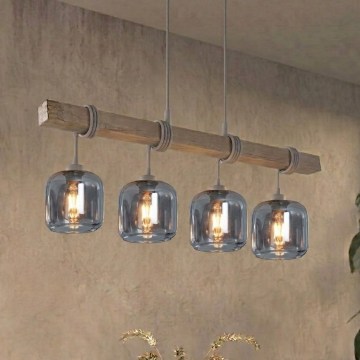 Brilagi - Závesný luster na lanku WOOD GLASS 4xE27/60W/230V borovica/šedá/dymová šedá