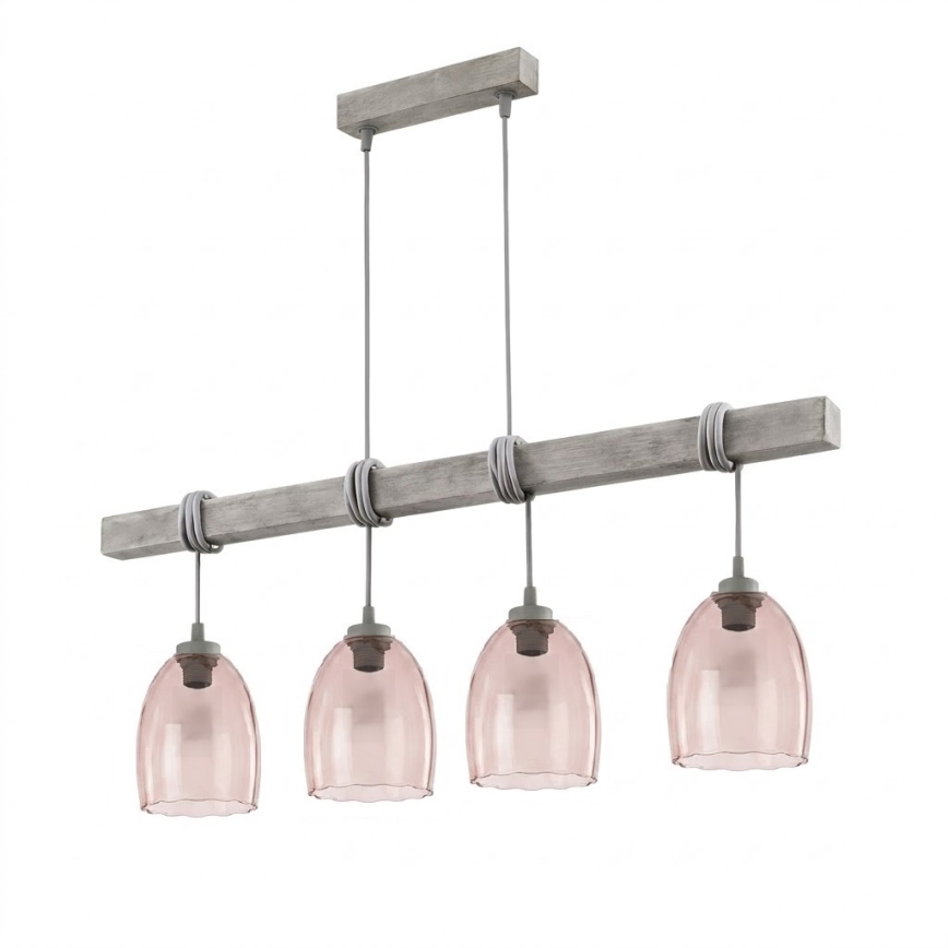 Brilagi - Závesný luster na lanku WOOD GLASS 4xE27/60W/230V borovica/šedá/dymová béžová