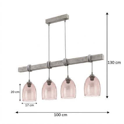 Brilagi - Závesný luster na lanku WOOD GLASS 4xE27/60W/230V borovica/šedá/dymová béžová
