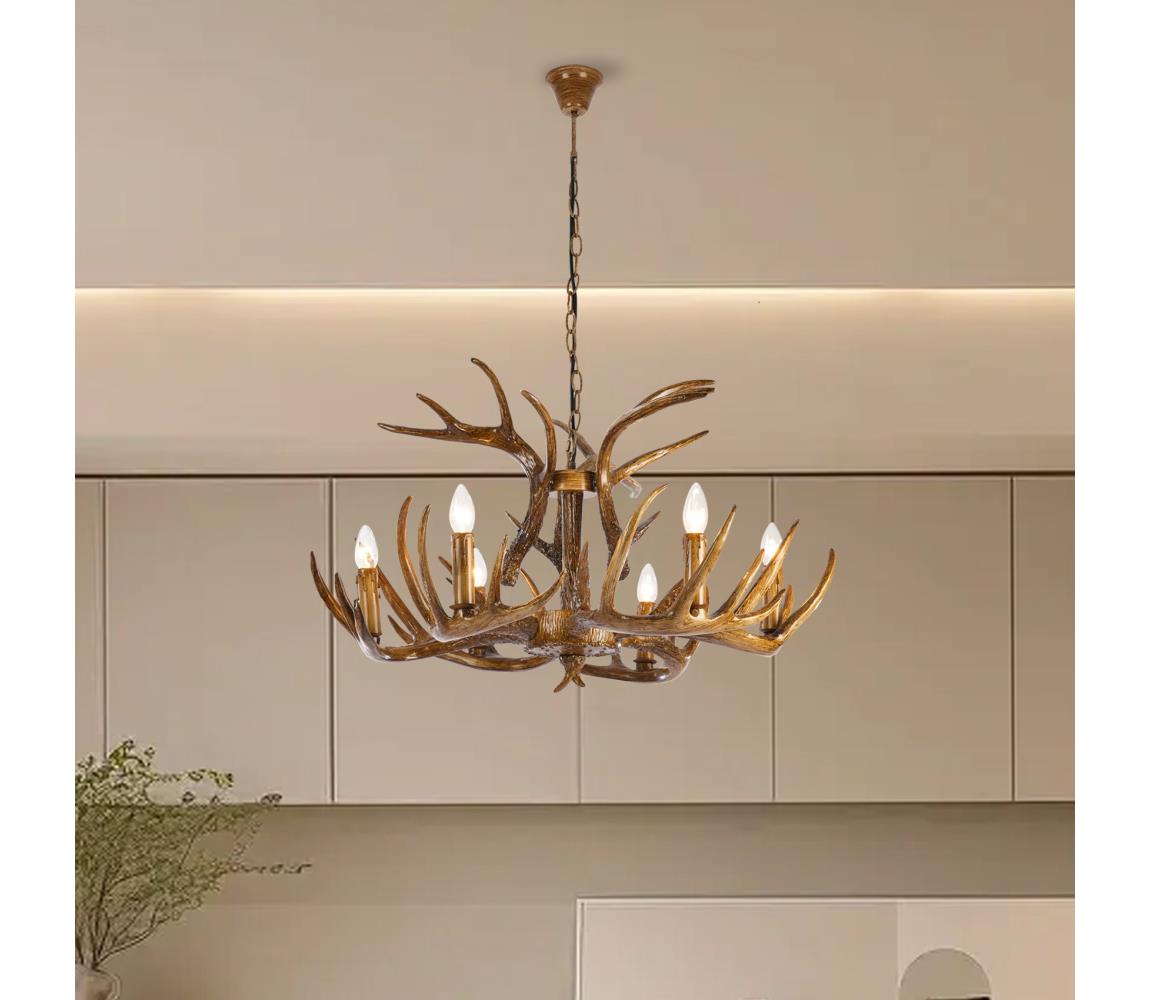 Brilagi - Závesný luster na reťazi DEER 6xE14/10W/230V, priemer 80 cm, v tvare parožia BRI431