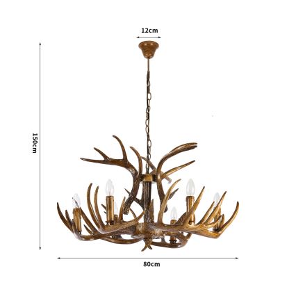 Brilagi - Závesný luster na reťazi DEER 6xE14/10W/230V, priemer 80 cm, v tvare parožia