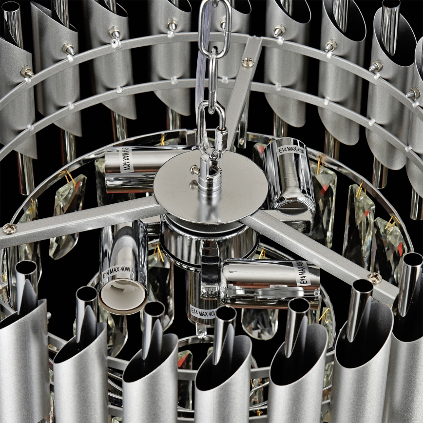 Brilagi – závesný luster na reťazi ECLIPSE 5×E14/10W/230V, pr. 38 cm, strieborný