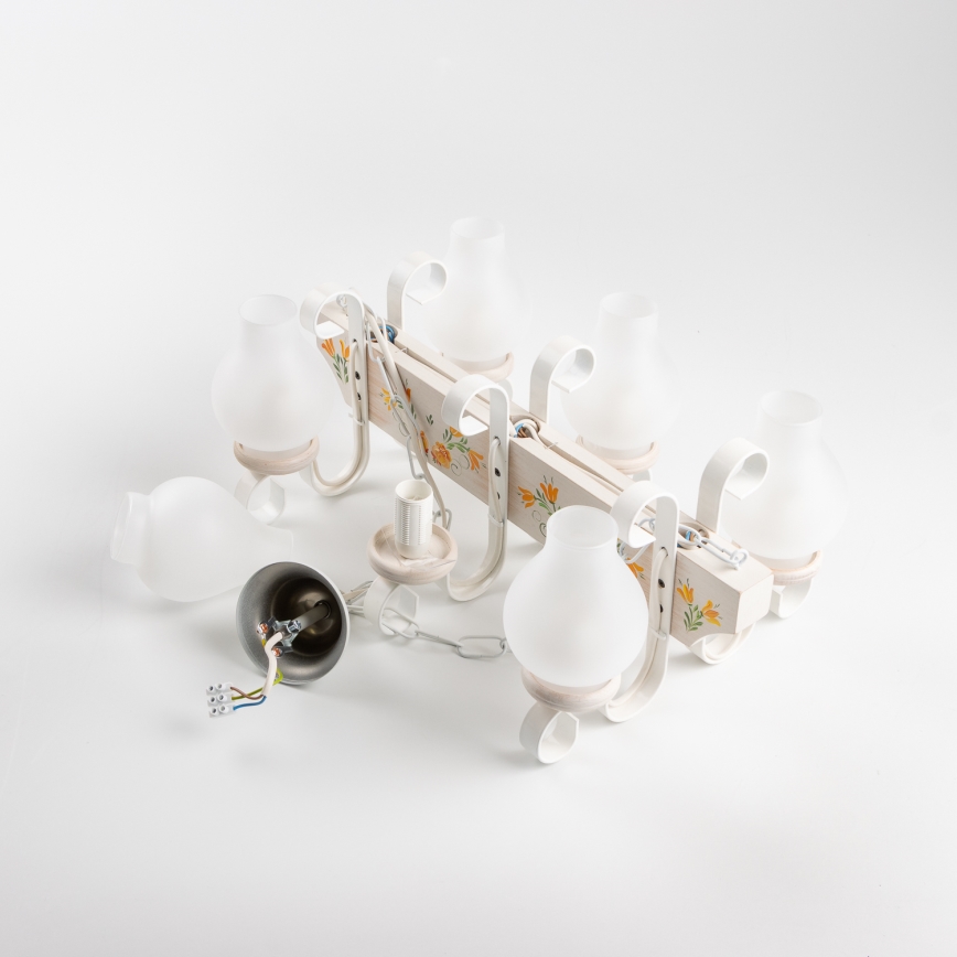 Brilagi - Závesný luster na reťazi QUEEN 6xE14/40W/230V buk/krémová