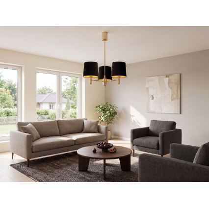 Brilagi - Závesný luster na tyči MONTE 3xE27/60W/230V čierna/zlatá