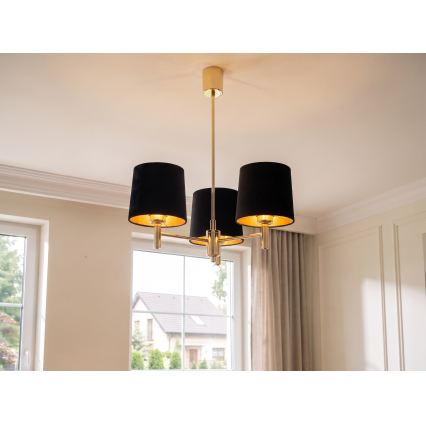 Brilagi - Závesný luster na tyči MONTE 3xE27/60W/230V čierna/zlatá