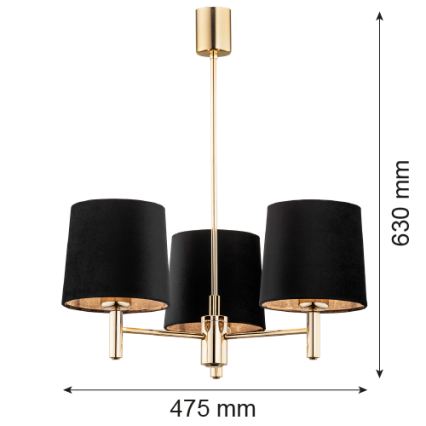 Brilagi - Závesný luster na tyči MONTE 3xE27/60W/230V čierna/zlatá