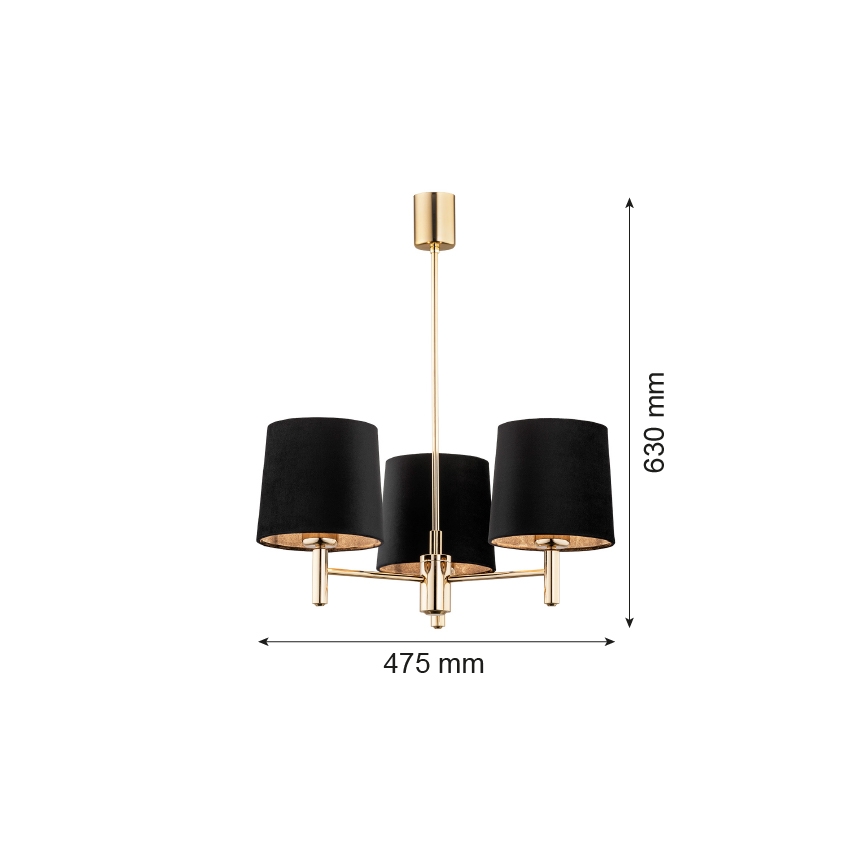 Brilagi - Závesný luster na tyči MONTE 3xE27/60W/230V čierna/zlatá
