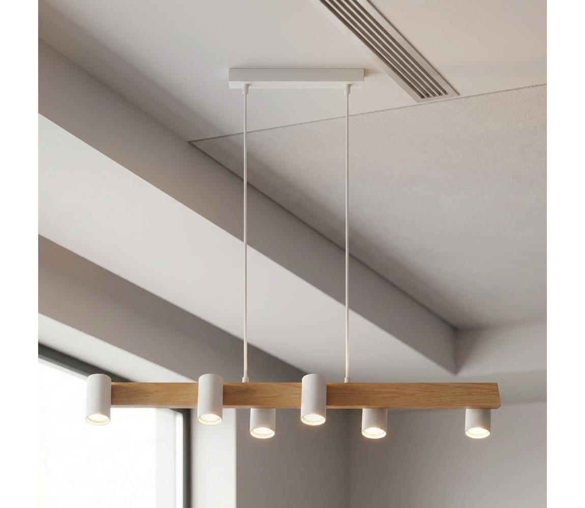 Brilagi - Závesný luster SELE 6xGU10/30W/230V biela/dubový dekor WO-SELEP-A04-WHT-OEM