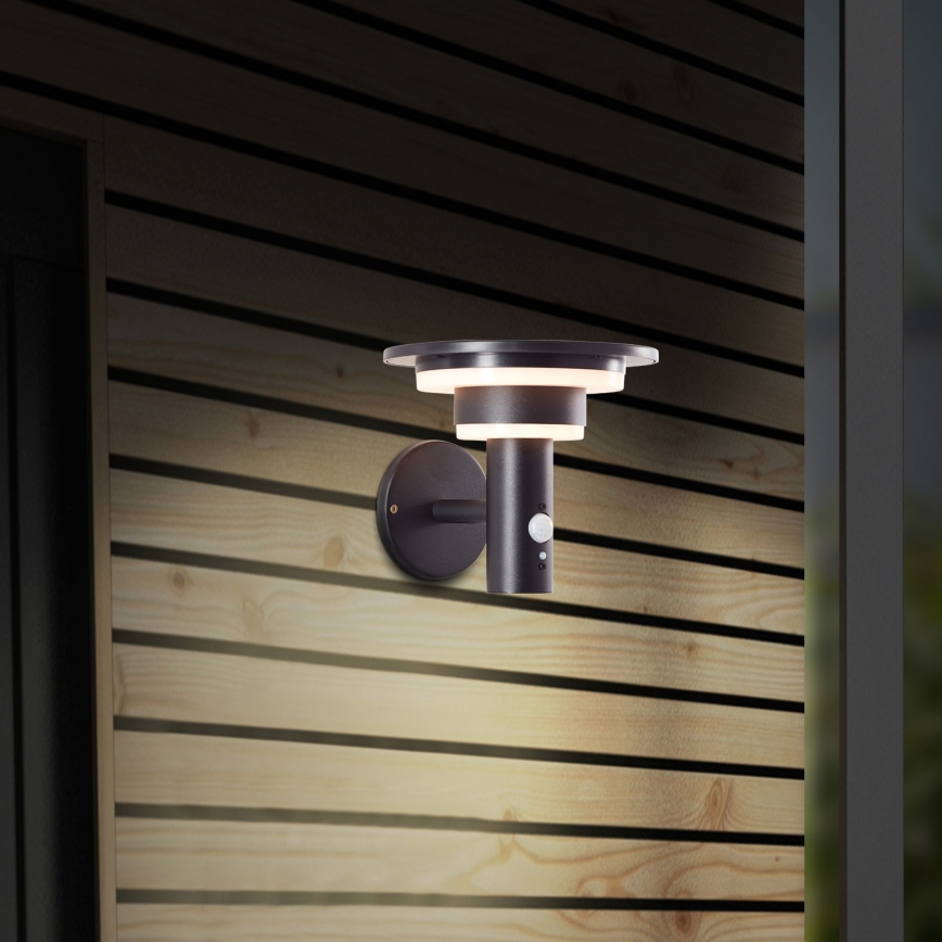 Brilliant - LED Solárne nástenné svietidlo so senzorom GARVINA LED/3W/3,7V IP44 čierna