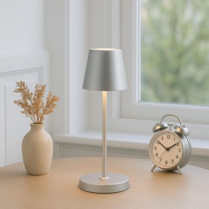Brilliant - LED stmievateľná dobíjateľná dotyková vonkajšia stolná lampa ELORA LED/2,5W/5V 2700K 2600 mAh IP44 strieborná