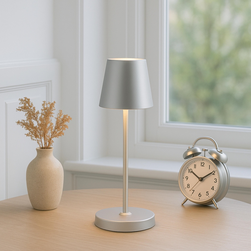 Brilliant - LED stmievateľná dobíjateľná dotyková vonkajšia stolná lampa ELORA LED/2,5W/5V 2700K 2600 mAh IP44 strieborná