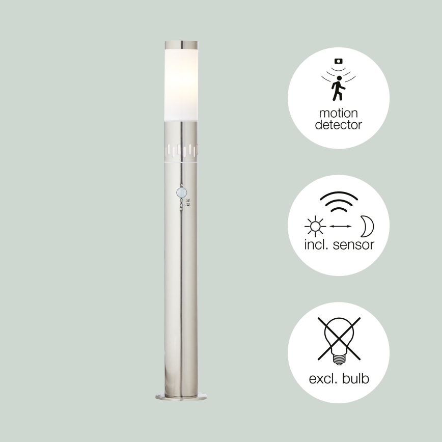 Brilliant - LED Vonkajšia lampa so senzorom LEIGH LED/0,9W/230V + 1xE27/11W 80 cm IP44 lesklý chróm