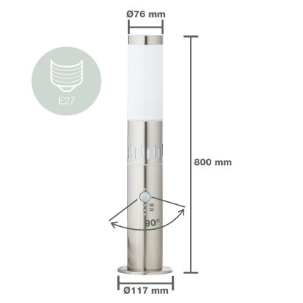 Brilliant - LED Vonkajšia lampa so senzorom LEIGH LED/0,9W/230V + 1xE27/11W 80 cm IP44 lesklý chróm