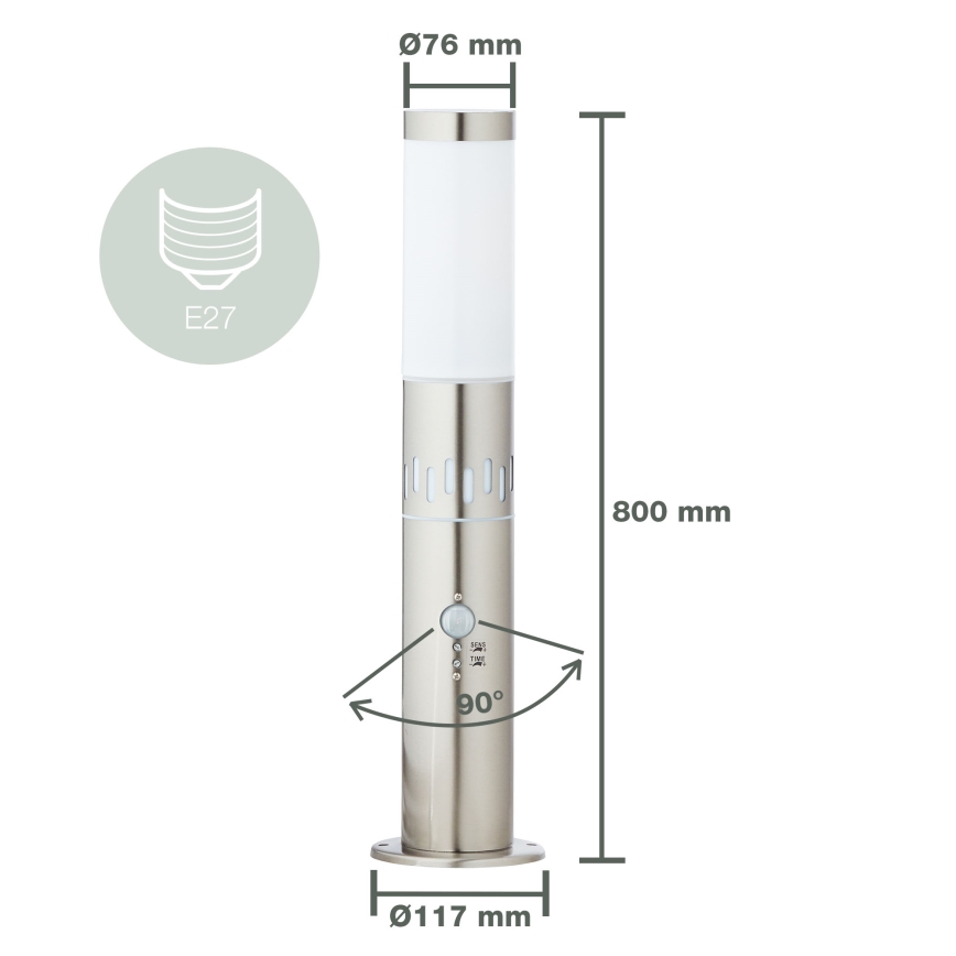 Brilliant - LED Vonkajšia lampa so senzorom LEIGH LED/0,9W/230V + 1xE27/11W 80 cm IP44 lesklý chróm