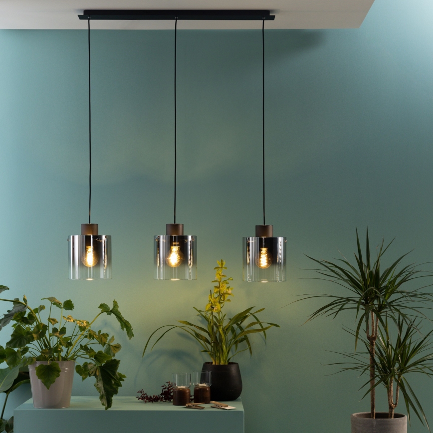 Brilliant - Luster na lanku BETH 3xE27/60W/230V čierna/dymová
