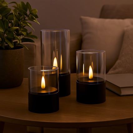 Brilliant - SADA 3x LED sviečok BOUGIE LED/2xAA IP44 čierna/dymová
