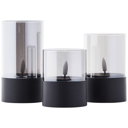 Brilliant - SADA 3x LED sviečok BOUGIE LED/2xAA IP44 čierna/dymová