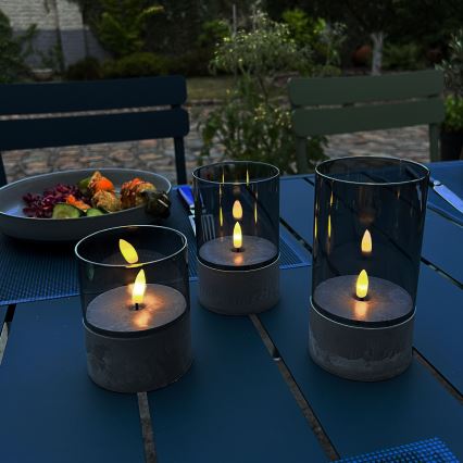 Brilliant - SADA 3x LED sviečok BOUGIE LED/2xAA IP44 sivá/dymová