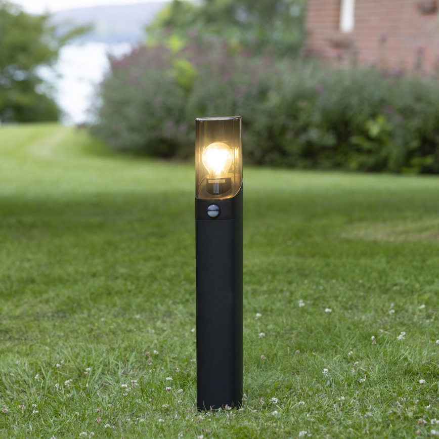 Brilliant - Vonkajšia lampa so senzorom MINOU 1xE27/10W/230V IP44 čierna/dymová