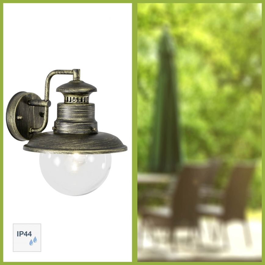 Brilliant - Vonkajšia nástenná lampa ARTU 1xE27/60W/230V IP44 patina/zlatá