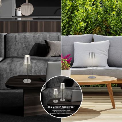 Brilo - LED stmievateľná nabíjateľná dotyková vonkajšia stolová lampa KIKI LED/2,6W/5V IP44 2600 mAh strieborná