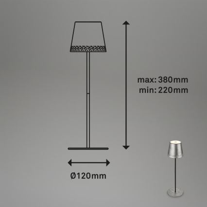 Brilo - LED stmievateľná nabíjateľná dotyková vonkajšia stolová lampa KIKI LED/2,6W/5V IP44 2600 mAh strieborná