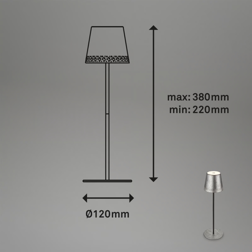 Brilo - LED stmievateľná nabíjateľná dotyková vonkajšia stolová lampa KIKI LED/2,6W/5V IP44 2600 mAh strieborná