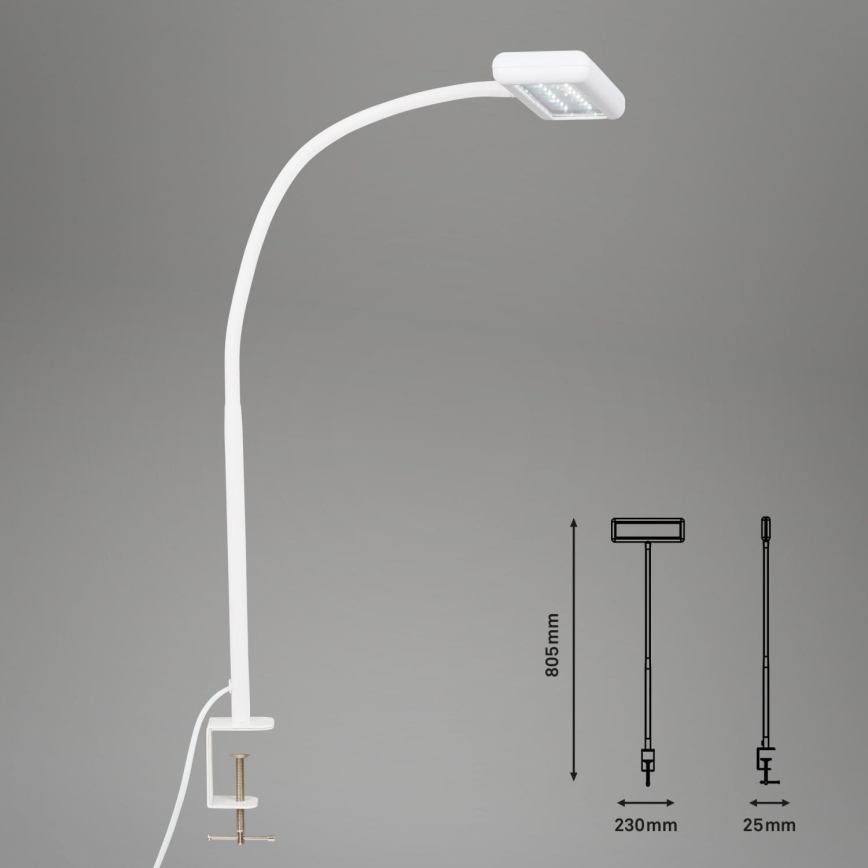 Brilo - LED Flexibilná stolná lampa s klipom TRASNA LED/7,5W/230V biela