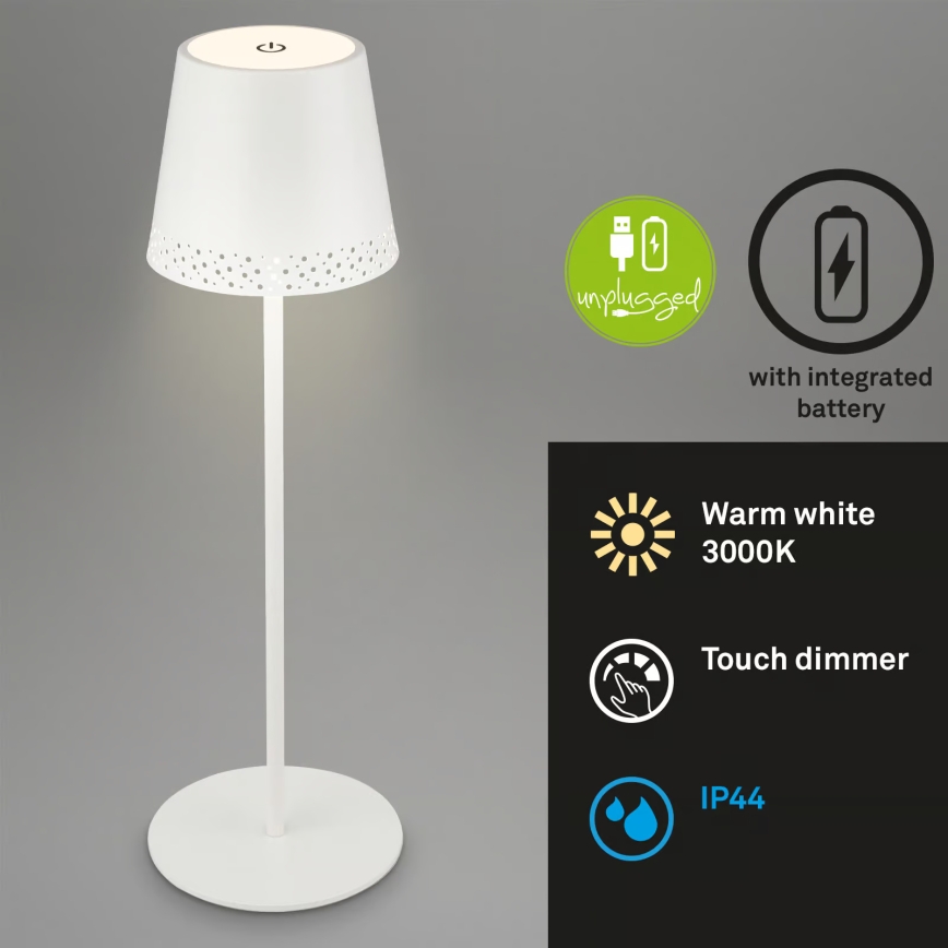 Brilo - LED stmievateľná nabíjateľná dotyková vonkajšia stolová lampa KIKI LED/2,6W/5V IP44 2600 mAh biela