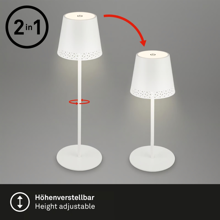 Brilo - LED stmievateľná nabíjateľná dotyková vonkajšia stolová lampa KIKI LED/2,6W/5V IP44 2600 mAh biela