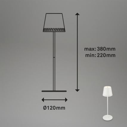 Brilo - LED stmievateľná nabíjateľná dotyková vonkajšia stolová lampa KIKI LED/2,6W/5V IP44 2600 mAh biela