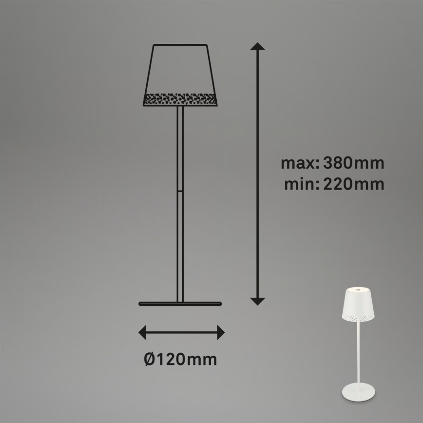 Brilo - LED stmievateľná nabíjateľná dotyková vonkajšia stolová lampa KIKI LED/2,6W/5V IP44 2600 mAh biela