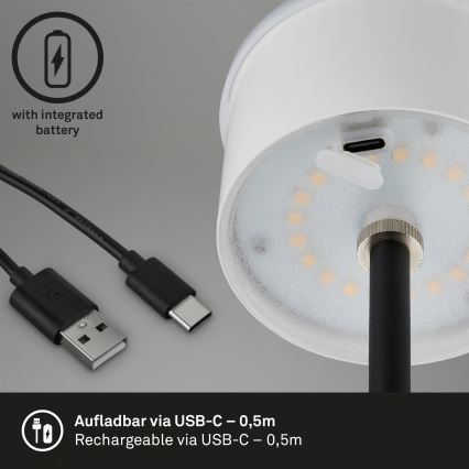 Brilo - LED stmievateľná nabíjacia dotyková vonkajšia stolová lampa KIKI LED/2,6W/5V IP44 2600 mAh čierna