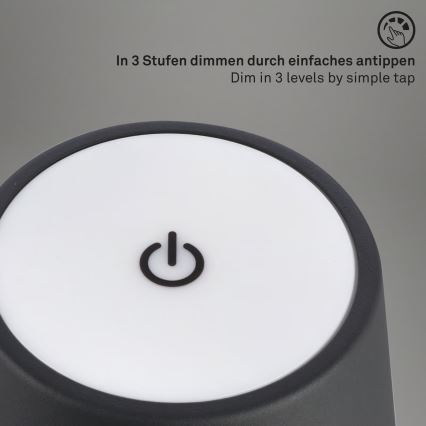 Brilo - LED stmievateľná nabíjacia dotyková vonkajšia stolová lampa KIKI LED/2,6W/5V IP44 2600 mAh čierna