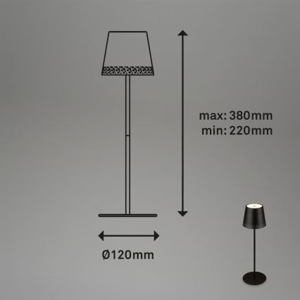 Brilo - LED stmievateľná nabíjacia dotyková vonkajšia stolová lampa KIKI LED/2,6W/5V IP44 2600 mAh čierna