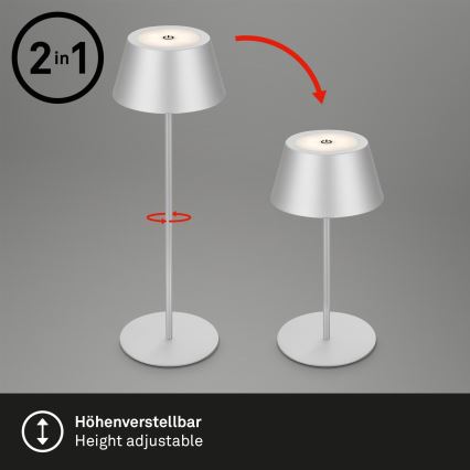 Brilo - LED RGB Stmievateľná nabíjateľná dotyková vonkajšia stolová lampa KIKI LED/2,6W/5V IP44 2600 mAh strieborná
