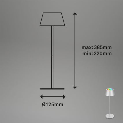 Brilo - LED RGB Stmievateľná nabíjateľná dotyková vonkajšia stolová lampa KIKI LED/2,6W/5V IP44 2600 mAh strieborná