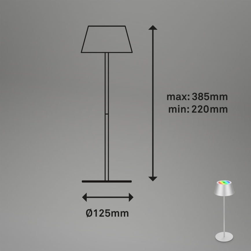 Brilo - LED RGB Stmievateľná nabíjateľná dotyková vonkajšia stolová lampa KIKI LED/2,6W/5V IP44 2600 mAh strieborná