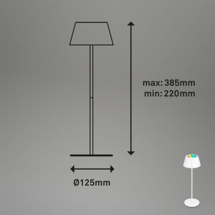 Brilo - LED RGB stmievateľná nabíjateľná dotyková vonkajšia stolná lampa KIKI LED/2,6W/5V IP44 2600 mAh biela
