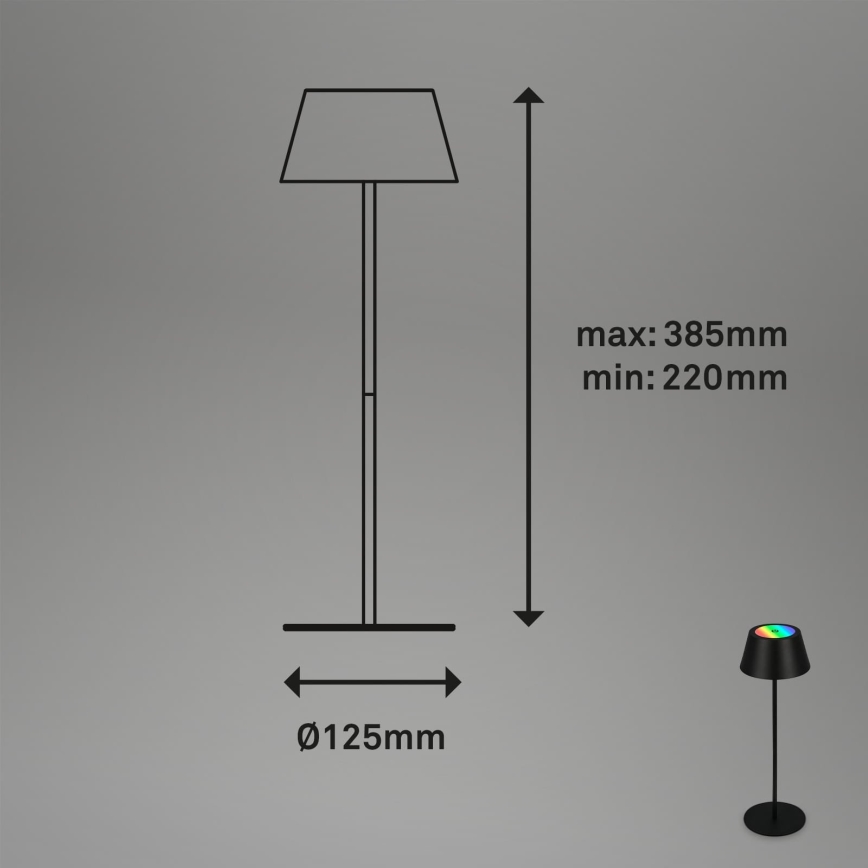 Brilo - RGB LED stmievateľná nabíjateľná dotyková vonkajšia stolová lampa KIKI LED/2,6W/5V IP44 2600 mAh čierna