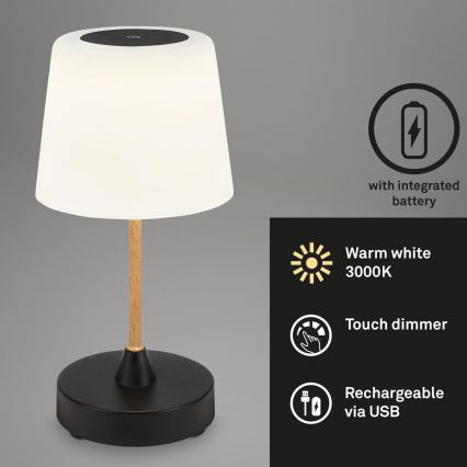 Brilo - LED Stmievateľná nabíjacia vonkajšia stolná lampa COMPA LED/3W/5V IP44 gumovník čierna/biela