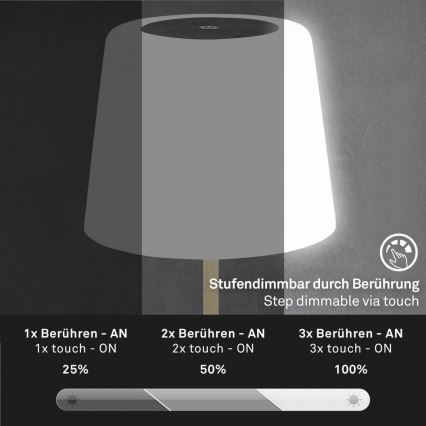 Brilo - LED Stmievateľná nabíjacia vonkajšia stolná lampa COMPA LED/3W/5V IP44 gumovník čierna/biela