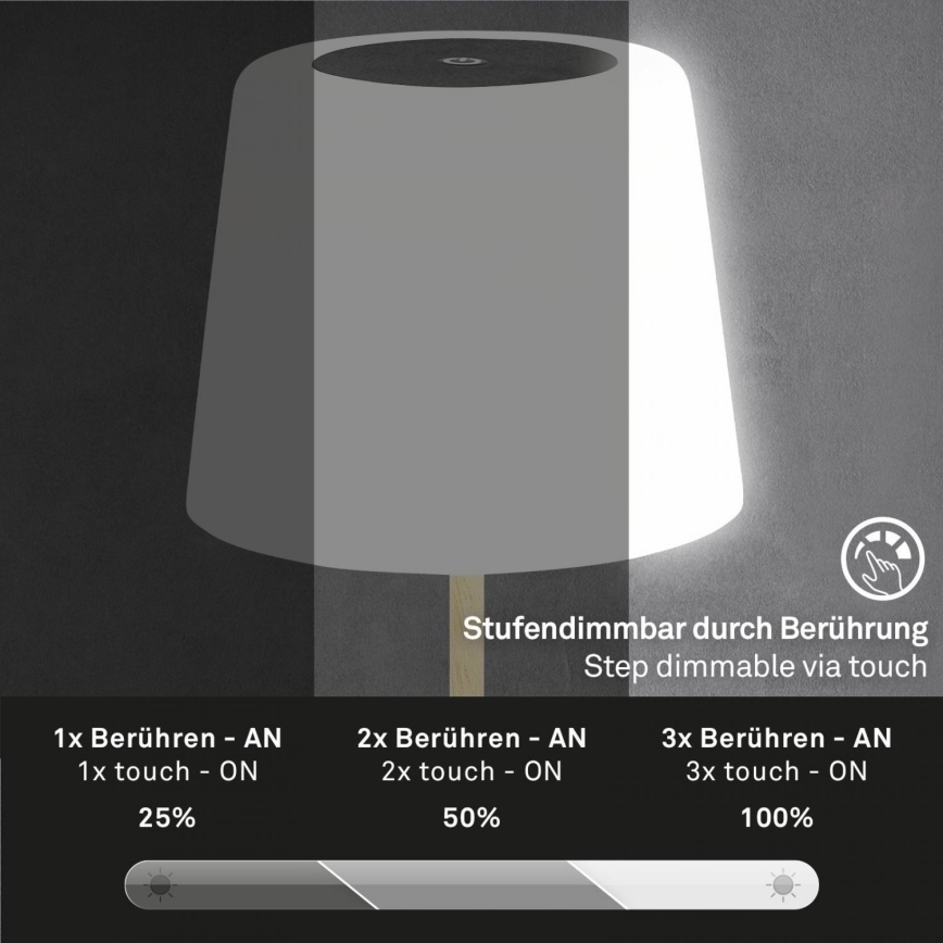 Brilo - LED Stmievateľná nabíjacia vonkajšia stolná lampa COMPA LED/3W/5V IP44 gumovník čierna/biela