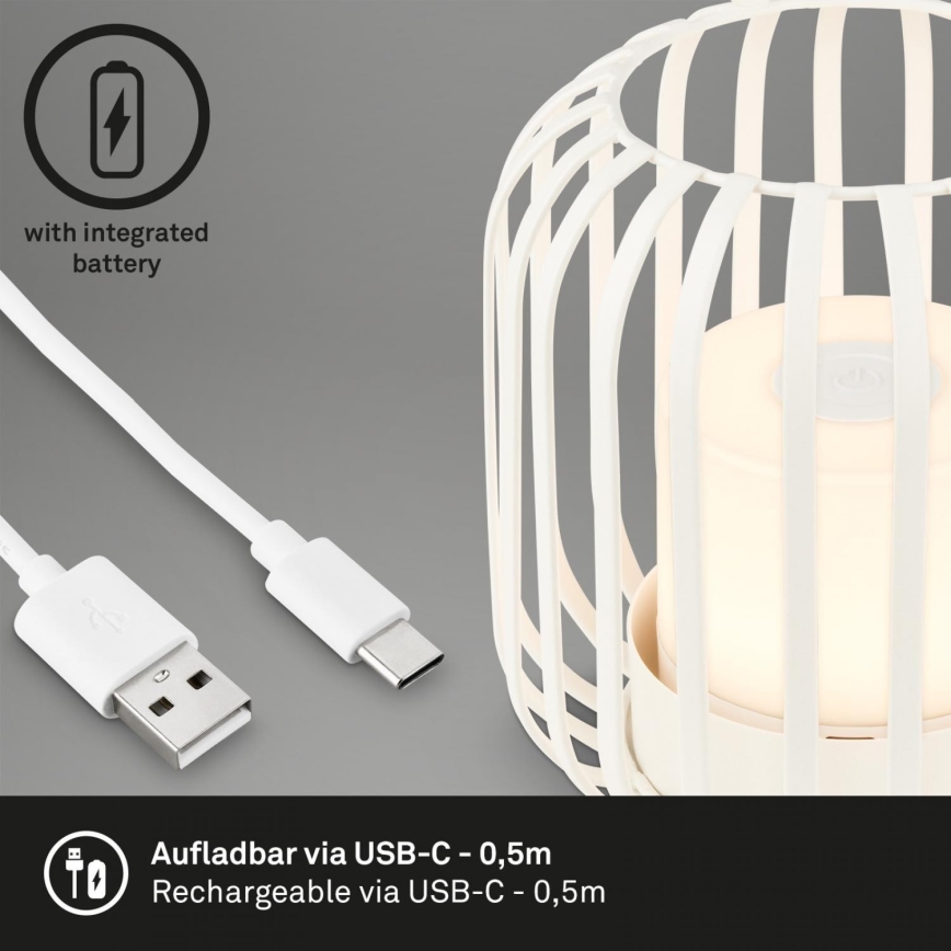 Brilo - LED Stmievateľná nabíjacia vonkajšia stolná lampa LED/2W/5V IP44 biela