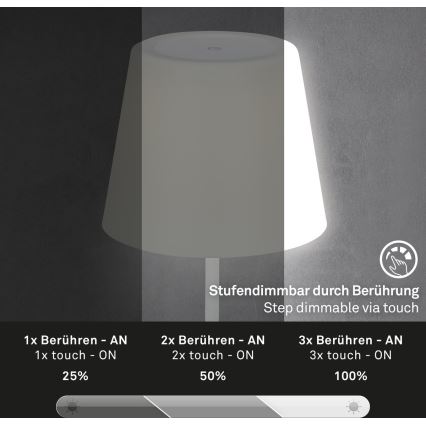 Brilo - LED Stmievateľná nabíjacia vonkajšia stolná lampa LED/3W/5V IP44 biela