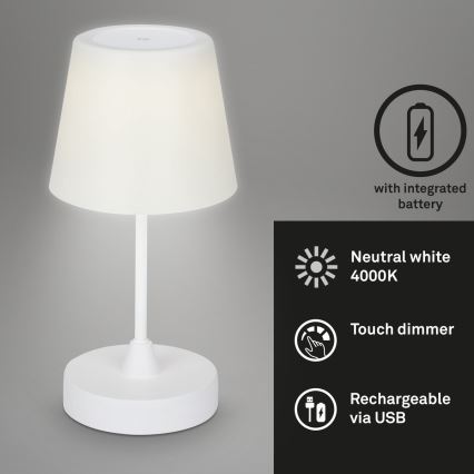 Brilo - LED Stmievateľná nabíjacia vonkajšia stolná lampa LED/3W/5V IP44 biela