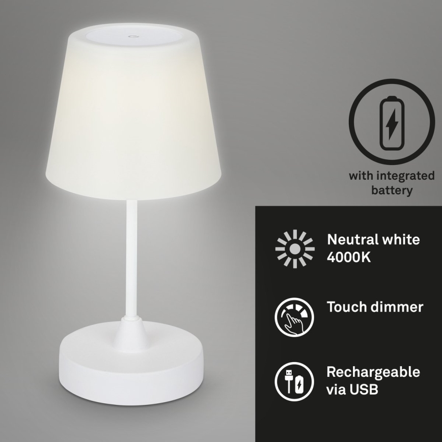 Brilo - LED Stmievateľná nabíjacia vonkajšia stolná lampa LED/3W/5V IP44 biela